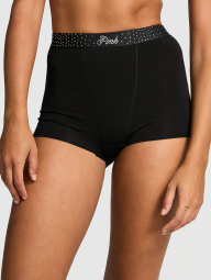 Женские высокие трусики шортики Victoria's Secret Pink со стразами 1159837605 (Черный S)