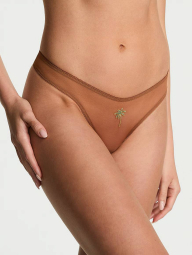 Женские сетчатые трусики тонг Victoria's Secret с вышивкой 1159837609 (Коричневый XS)