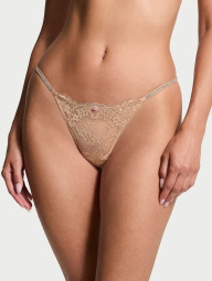 Кружевные трусики стринги со стразами Victoria's Secret 1159838103 (Бежевый S)
