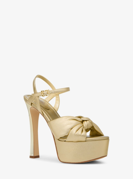 Женские кожаные босоножки Elena Metallic от Michael Kors на каблуке 40 (9 US) 25,5 см Золотистый 1159833724