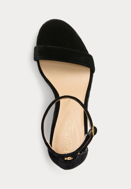 Женские велюровые босоножки Ralph Lauren на каблуке 38 (7 US) 23,8 см Черный 1159837808