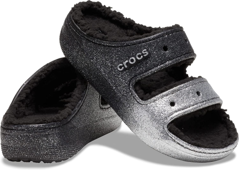 Класичні блискучі сандалі Crocs з хутром оригінал