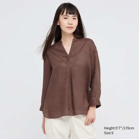 Женская льняная блуза UNIQLO 1159786795 (Коричневый, XS)