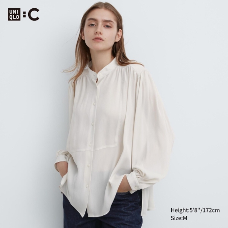 Объемная блузка UNIQLO  с длинными рукавами 1159799560 (Белый, XL)