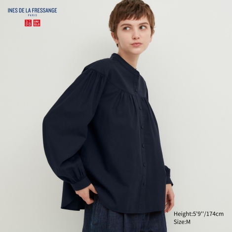 Объемная блузка UNIQLO  с длинными рукавами 1159797980 (Синий, XS)