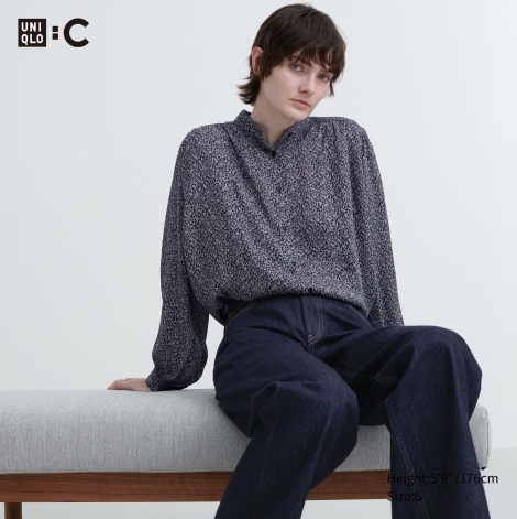 Объемная блузка UNIQLO с длинными рукавами 1159798242 (Черный, XL)