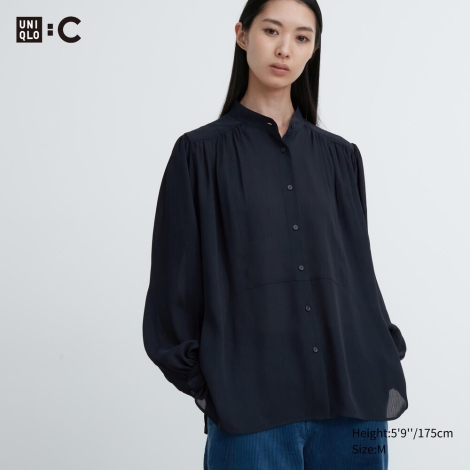 Объемная блузка UNIQLO с длинными рукавами 1159798921 (Синий, M)