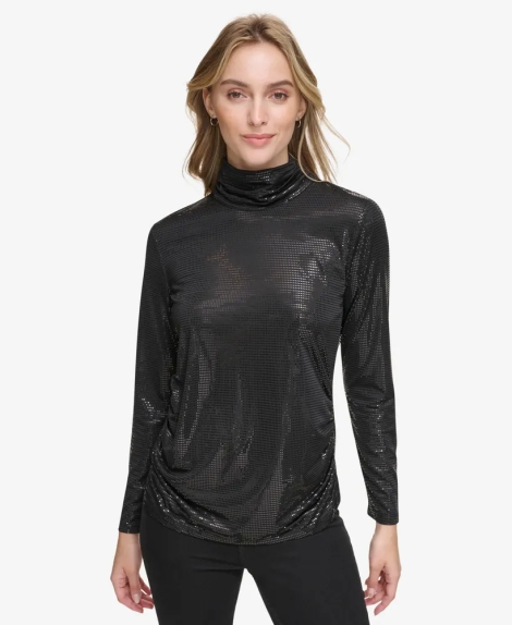 Жіноча блискуча блуза Calvin Klein водолазка 1159806563 (Чорний, M)