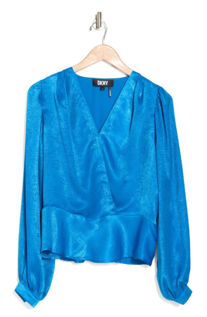 Женская легкая блузка DKNY с пышными рукавами 1159807036 (Синий, S)