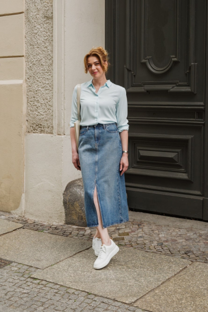 Однотонна блузка UNIQLO на гудзиках 1159831897 (Блакитний S)