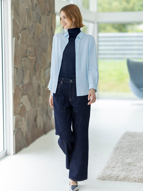 Однотонна блузка UNIQLO на гудзиках 1159831897 (Блакитний S)