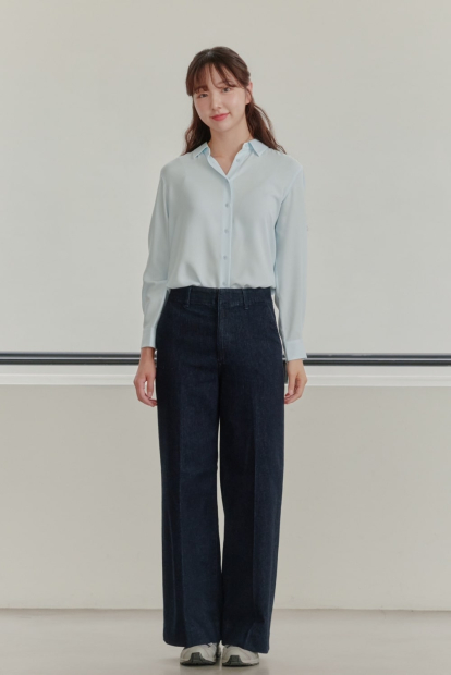 Однотонна блузка UNIQLO на гудзиках 1159831897 (Блакитний S)