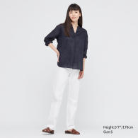 Женская льняная блуза UNIQLO 1159787137 (Синий, XS)