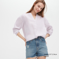 Женская льняная блуза UNIQLO 1159787138 (Розовый, XS)