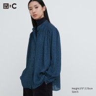 Объемная блузка UNIQLO с длинными рукавами 1159798241 (Синий, XL)