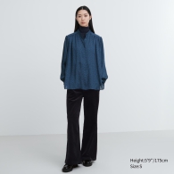 Объемная блузка UNIQLO с длинными рукавами 1159798241 (Синий, XL)