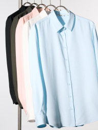 Однотонна блузка UNIQLO на гудзиках 1159831897 (Блакитний S)