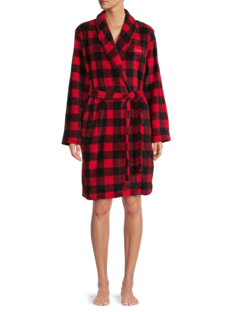 Женский мягкий халат Calvin Klein в клетку 1159798069 (Красный, M/L)