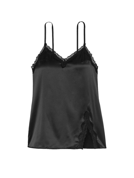 Атласная мини-комбинация Victoria's Secret с кружевной отделкой 1159833290 (Черный L)