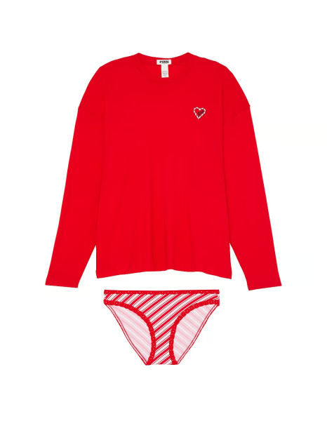 Домашний комплект Victoria’s Secret Pink лонгслив и трусики 1159833826 (Красный S)