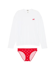 Домашний комплект Victoria’s Secret Pink лонгслив и трусики 1159833266 (Белый/Красный S)