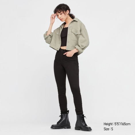 Укороченная джинсовая куртка UNIQLO 1159766760 (Зеленый, L)