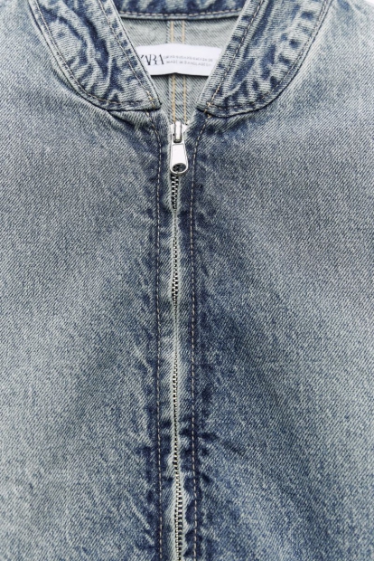 Джинсова куртка-бомбер ZARA оверсайз 1159797442 (Білий/синій, S)