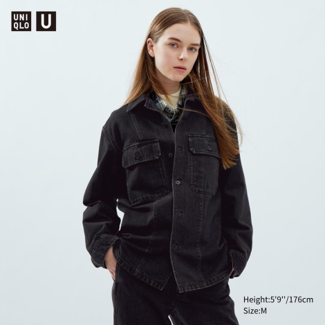 Джинсовая куртка UNIQLO на пуговицах 1159797486 (Черный, XS)