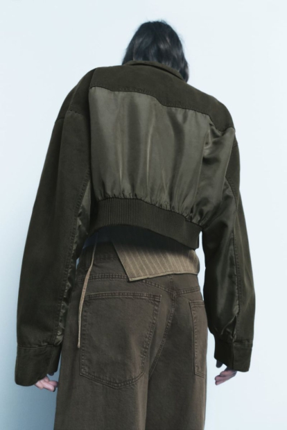 Джинсовая укороченная куртка ZARA 1159802918 (Зеленый, XS)