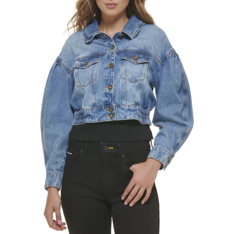 Женская укороченная джинсовая куртка DKNY на пуговицах 1159804155 (Синий, M)