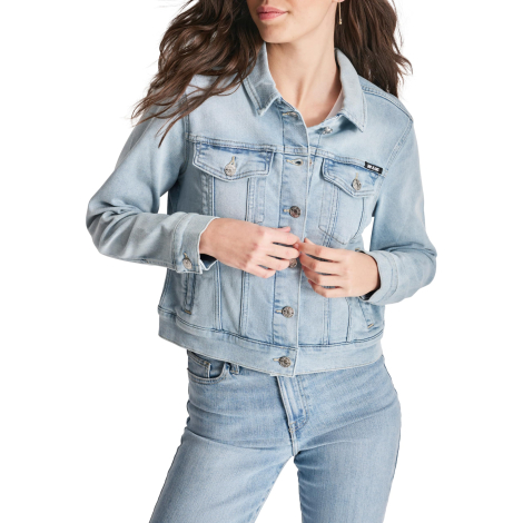 Жіноча укорочена джинсова куртка DKNY на гудзиках 1159835871 (Блакитний M)