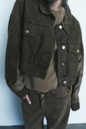 Джинсовая укороченная куртка ZARA 1159802918 (Зеленый, XS)