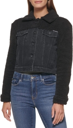 Женская джинсовая куртка DKNY с меховыми вставками 1159807054 (Черный, XL)