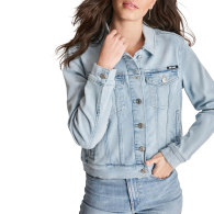 Жіноча укорочена джинсова куртка DKNY на гудзиках 1159835871 (Блакитний M)