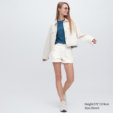 Женские джинсовые шорты UNIQLO 1159785350 (Белый, 34)