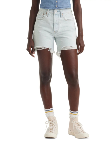 Женские джинсовые шорты Levi's 501 с рваными деталями 1159823587 (Голубой 24)