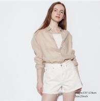 Женские джинсовые шорты UNIQLO с высокой посадкой 1159816672 (Молочный 28)