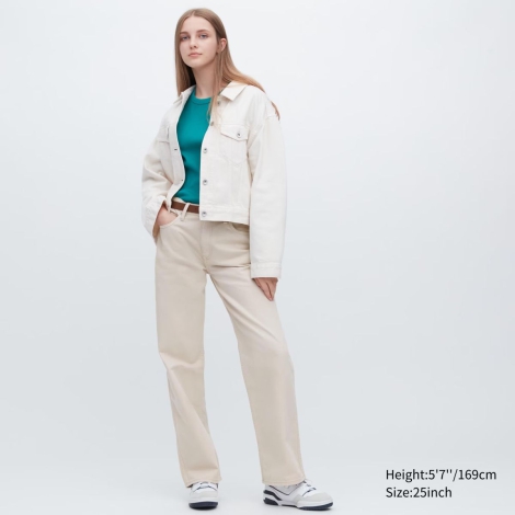 Женские широкие джинсы Uniqlo 1159789415 (Бежевый, 28)