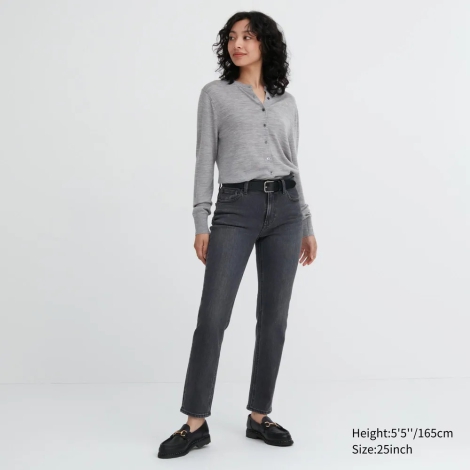 Узкие прямые джинсы стрейч Uniqlo 1159796157 (Серый, 28)