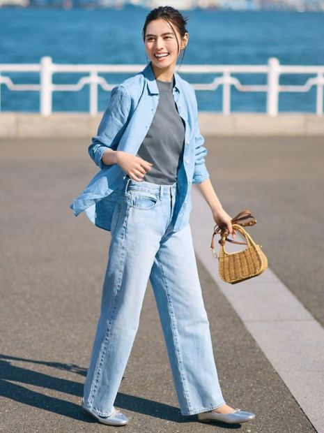 Женские джинсы UNIQLO широкие 1159832471 (Голубой W28 L33)