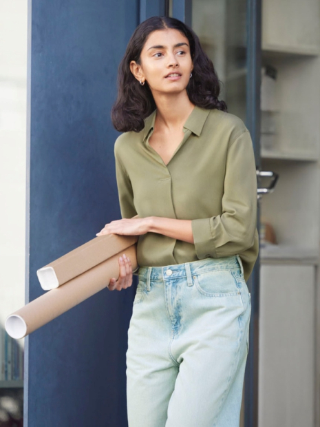 Женские джинсы UNIQLO широкие 1159832471 (Голубой W28 L33)
