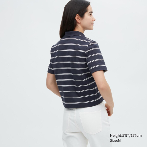 Укороченная футболка-поло UNIQLO  в полоску 1159787395 (Синий, XS)