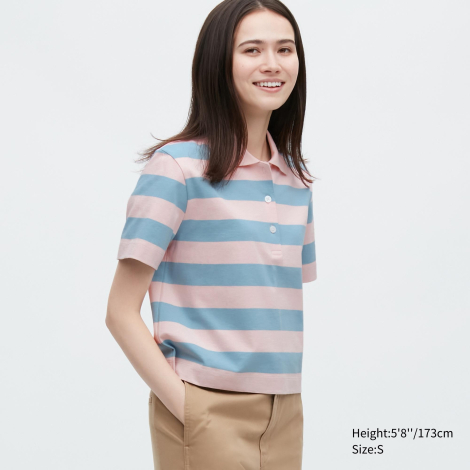 Укороченая футболка-поло UNIQLO в полоску 1159789450 (Розовый, M)