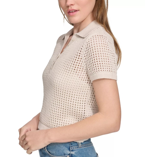 Жіноча в'язана футболка-поло Calvin Klein 1159806937 (Бежевий, M) 1159806937 (Бежевий, M)