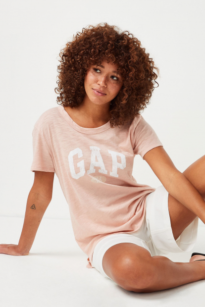 Жіноча футболка GAP з логотипом початкового XS, 100% бавовни, Логотип бренда, Круглий, Коротокий, Персиковий