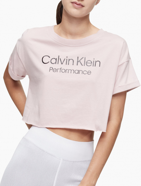 Женская укороченная футболка Calvin Klein с логотипом 1159767953 (Розовый, L)