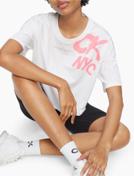 Женская укороченная футболка Calvin Klein с принтом 1159769592 (Белый, XL)