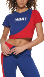 Футболка женская Tommy Hilfiger укороченная с логотипом 1159770150 (Красный/Синий, L)