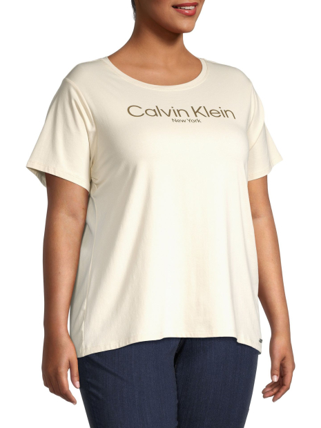 Женская футболка Calvin Klein с логотипом 1159783443 (Бежевый, 1X)