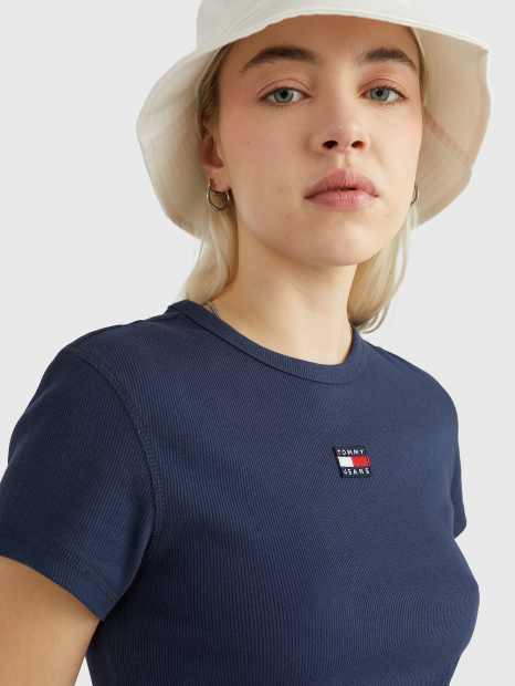 Футболка женская в рубчик Tommy Hilfiger с логотипом 1159785900 (Синий, L)